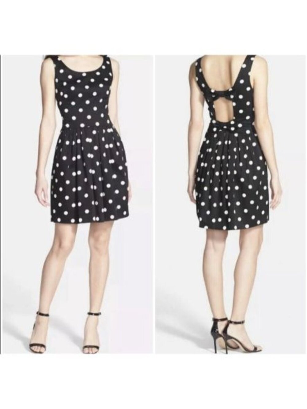 NWT Betsey Johnson Dress Sz 8 Black White Polka Dot Scoop Neck Bows Back Mini